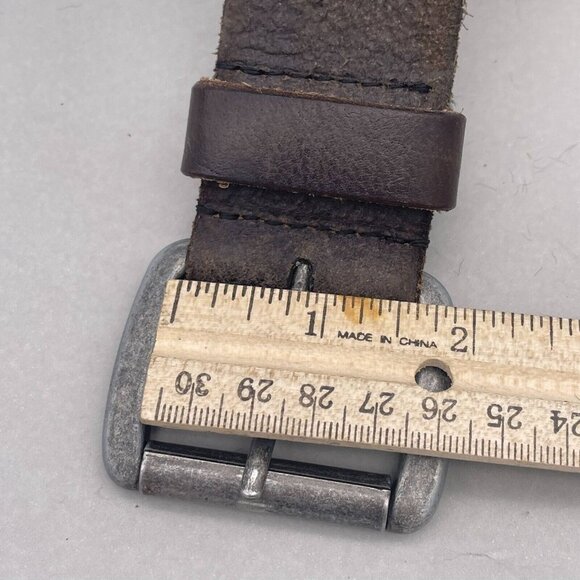 Men's Leather Belt Silver Tone Buckle Distressed Brown 44 Inches End to End - Picture 4 of 6